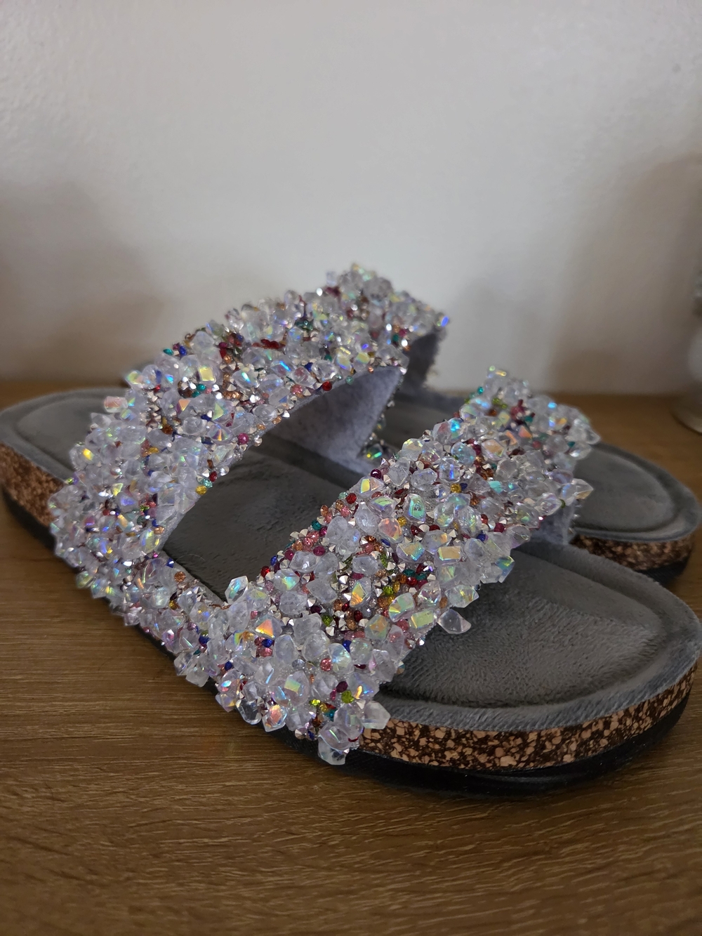 Crystal-Embellished Double Strap Slide Sandals